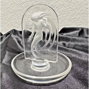 Lalique Naiade Water Nymph Nude Mermaid Pin Ring Tray Dish 4" French Glass Round